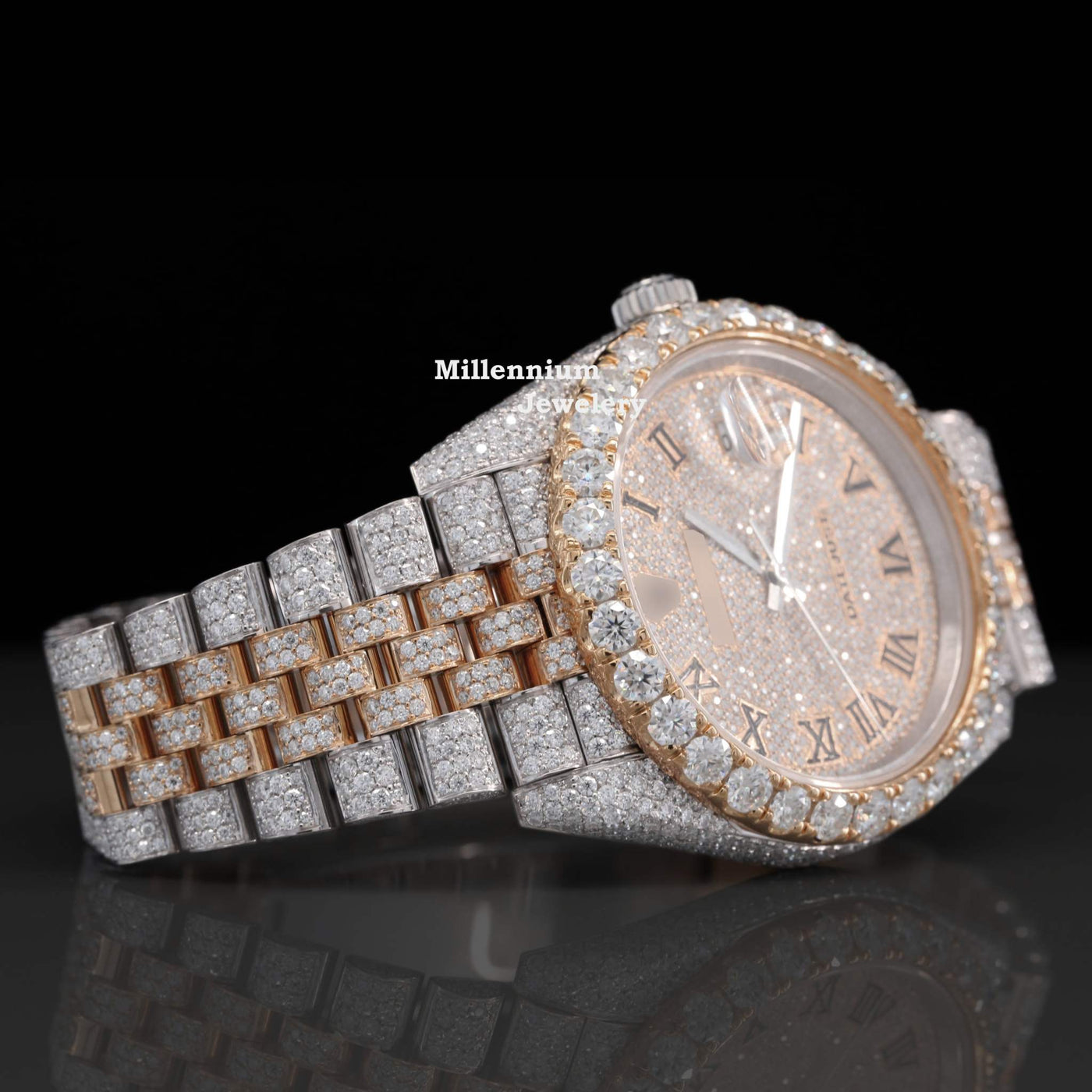 Two Tone Jubilee Bracelet Automatic Iced Out Moisssanite Watch With Diamond Dial