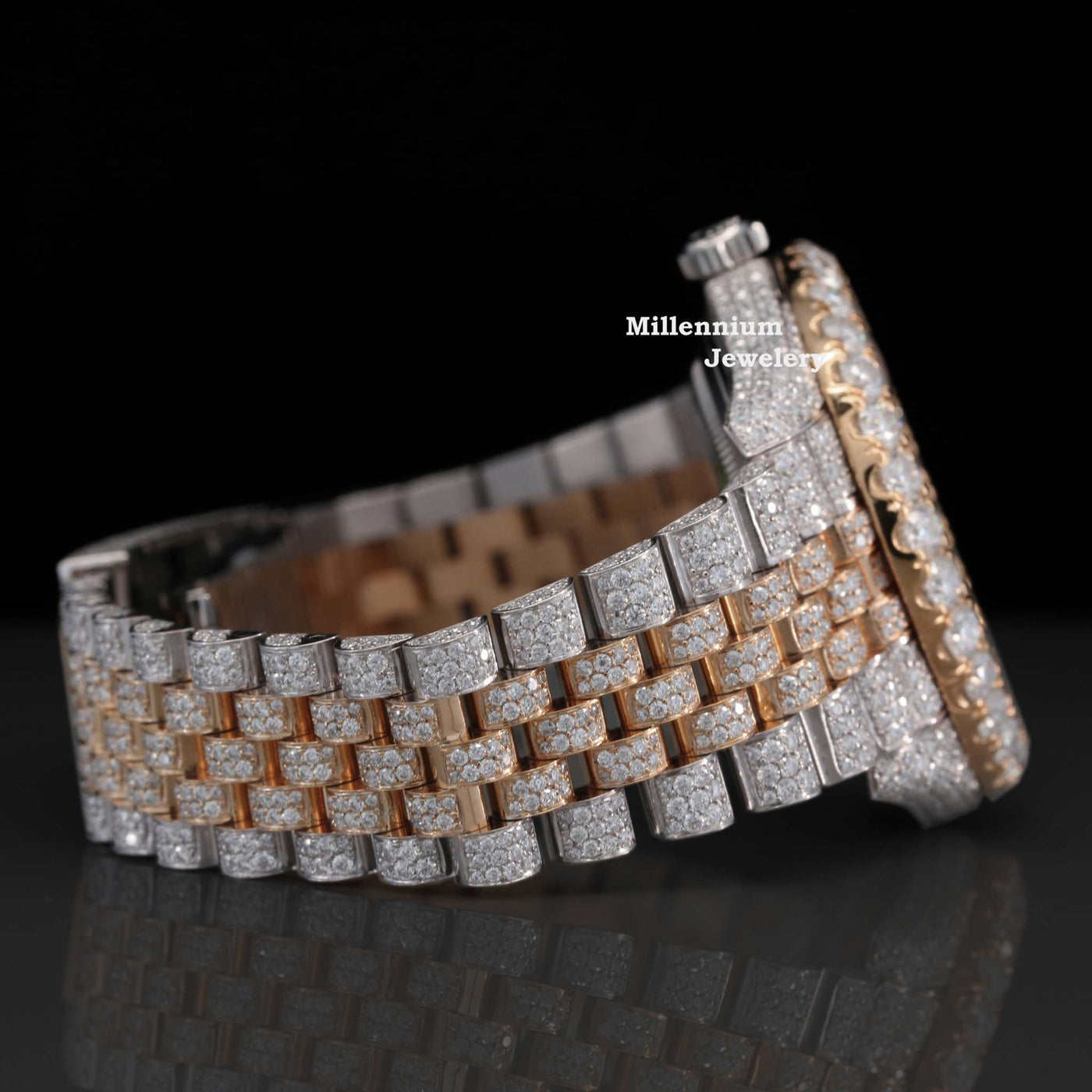 Two Tone Jubilee Bracelet Automatic Iced Out Moisssanite Watch With Diamond Strap Lock