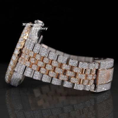 Two Tone Jubilee Bracelet Automatic Iced Out Moisssanite Watch With Diamond Strap