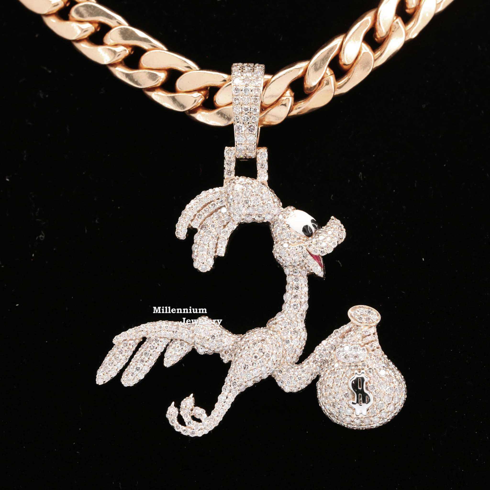 Classic Iced Out Moissanite Diamond Duck Hip Hop Pendant With Rose Body