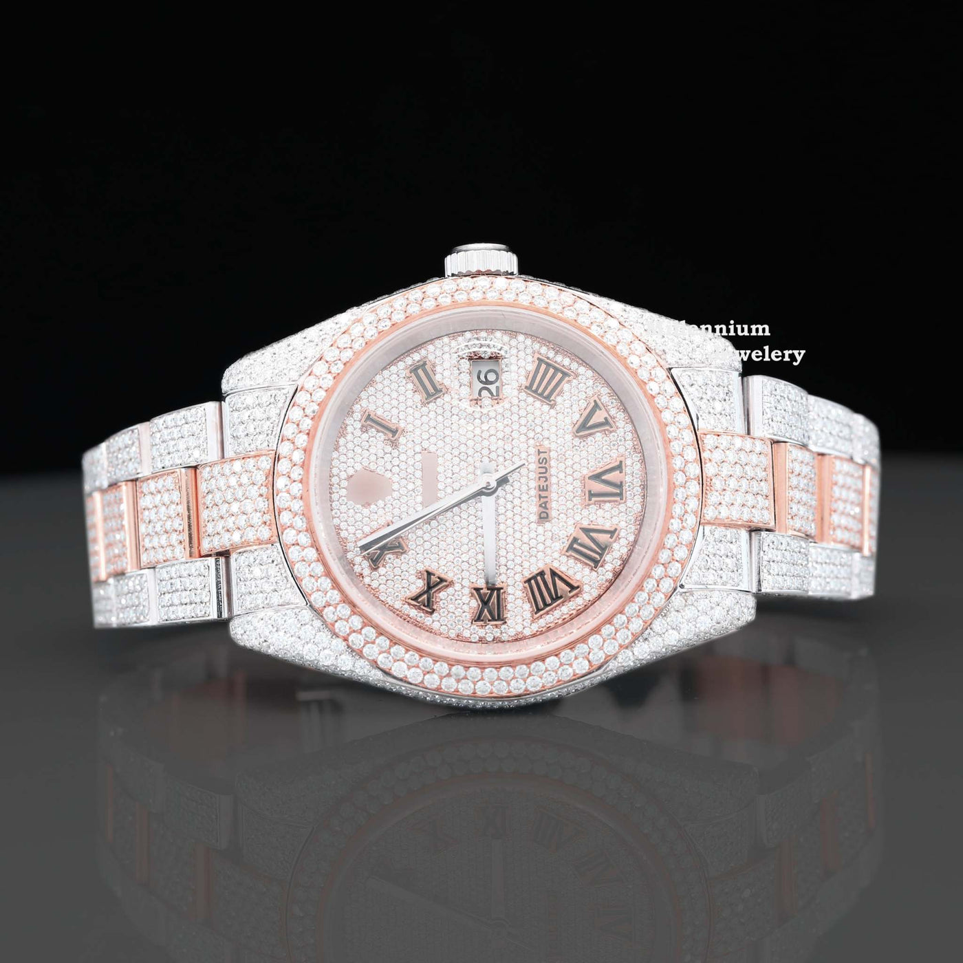 Formal Stylish Full Body Moissanite Diamond Iced Out Watch With Rose Gold Color