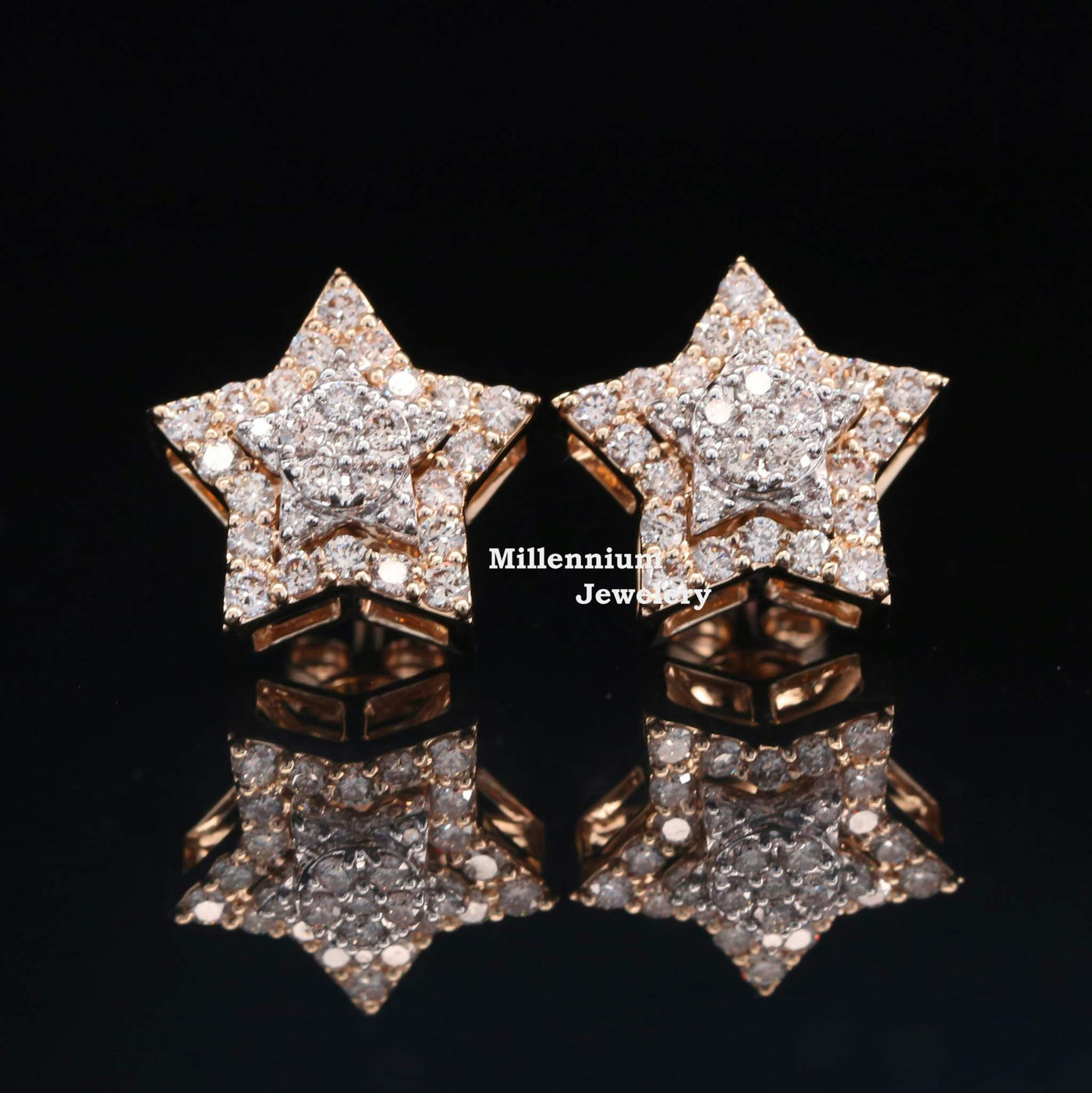 Star Shape Fully Iced Out Moissanite Diamond Earring With Rose Gold