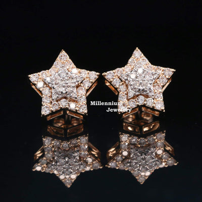 Star Shape Fully Iced Out Moissanite Diamond Earring With Rose Gold