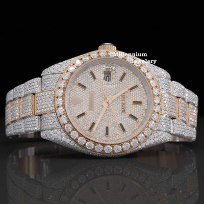 Classic Fully Iced Out Moissanite Diamond Automatic Watch with Rose Gold Color