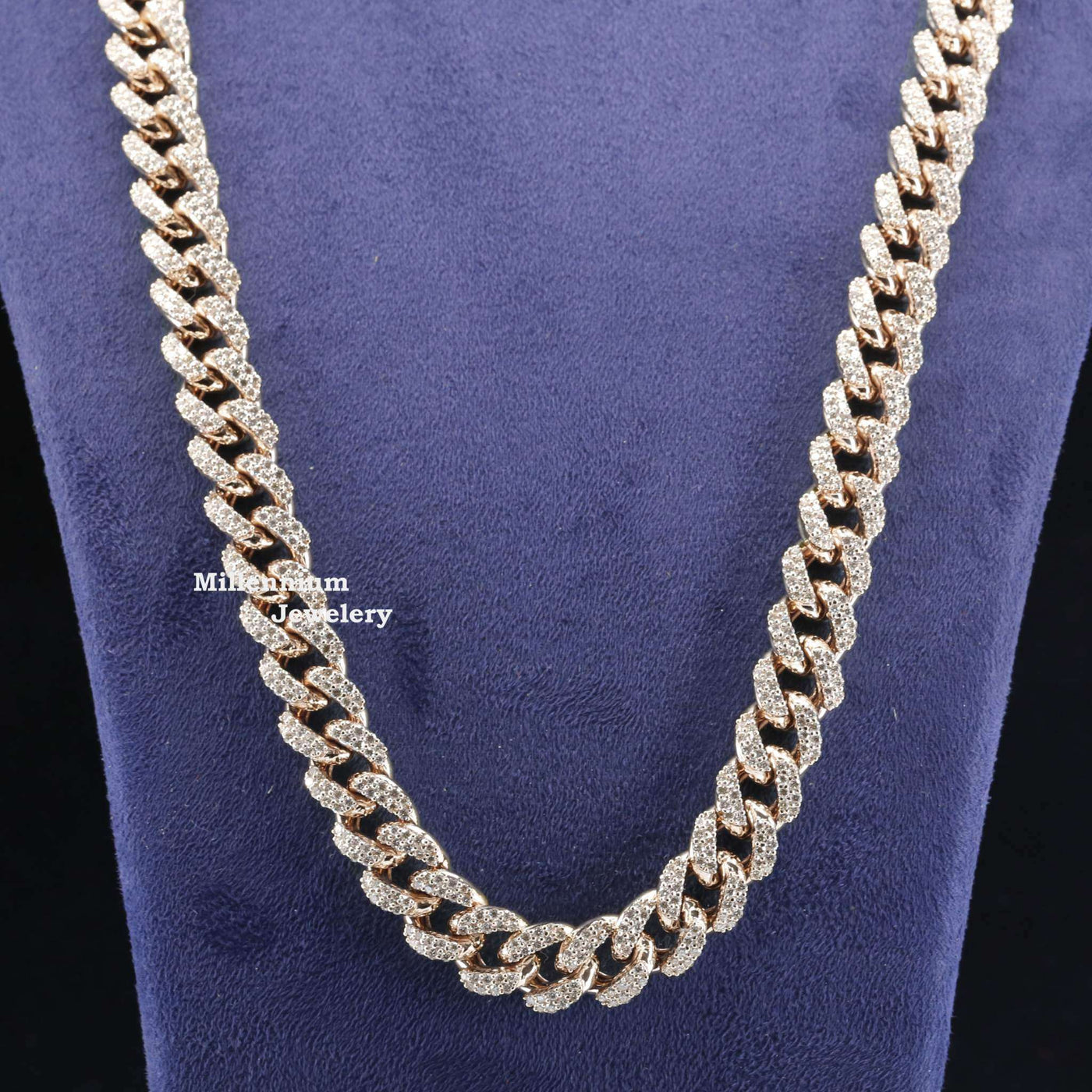 Buy Elegant Moissanite Diamond Embellished Hip Hop Cuban Link Chain With Rose Gold