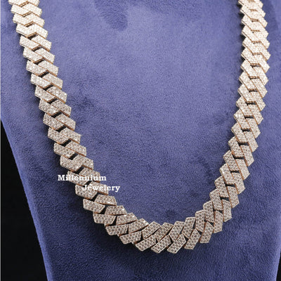 Buy Iced Out Moissanite Diamond Cuban Link Chain Necklace With Rose Gold