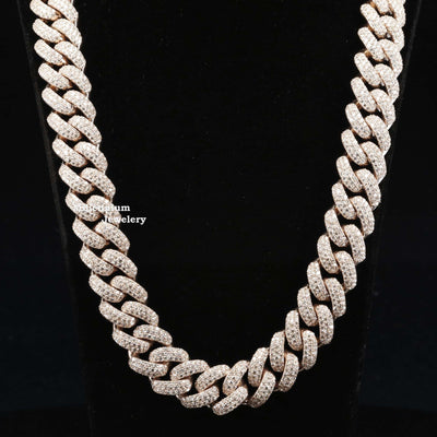 Gold Elegant Mens Cuban Link Chain Studded With Moissanite Diamond With Rose Gold