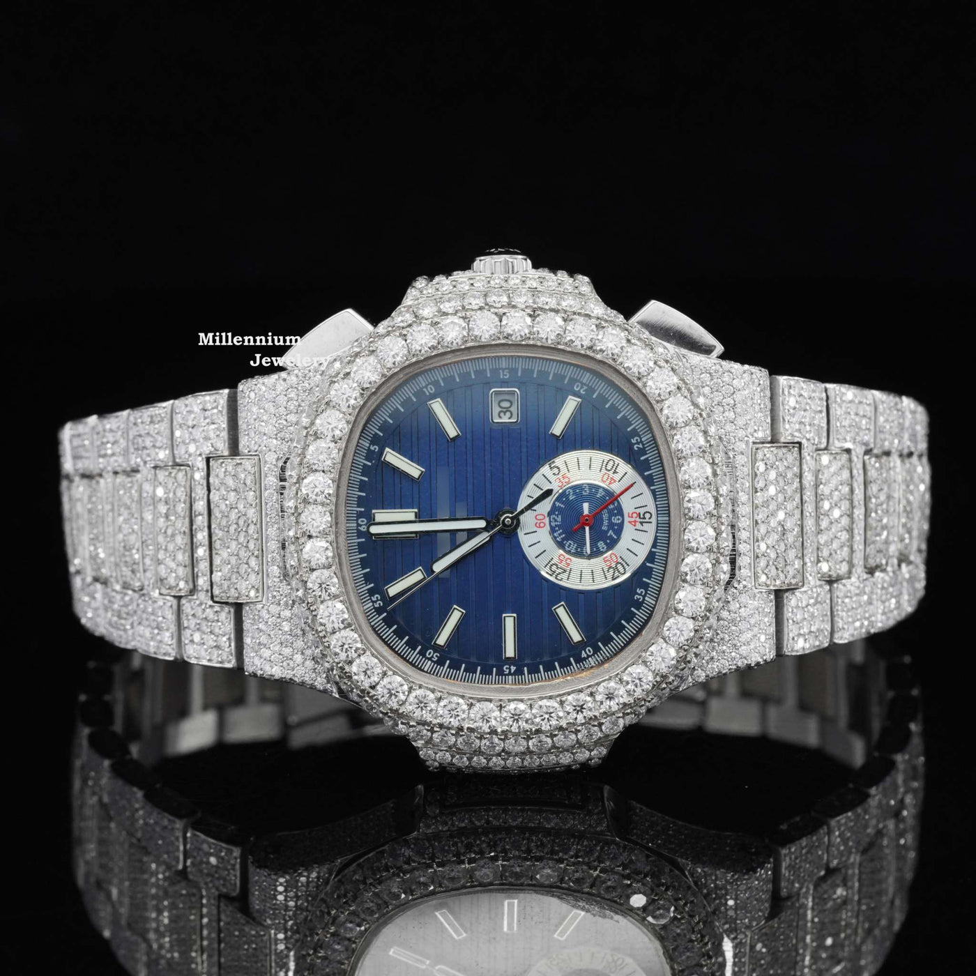 Business Style Two Tone Iced Out And Automatic Wrist Watch With White Gold Color