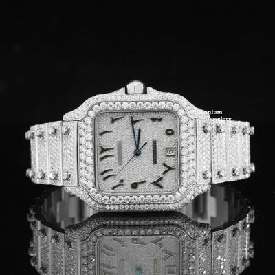 Arabian Number Iced Out Automatic Moissanite Diamond Watch With White Gold Color