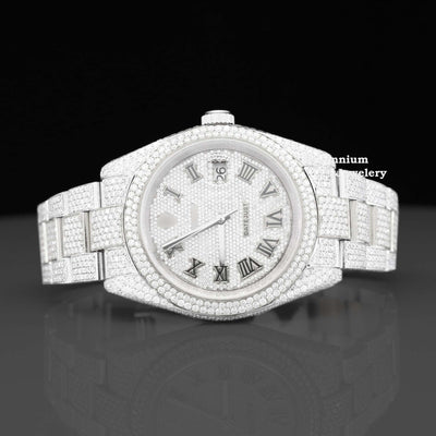 Formal Stylish Full Body Moissanite Diamond Iced Out Watch With White Gold Color