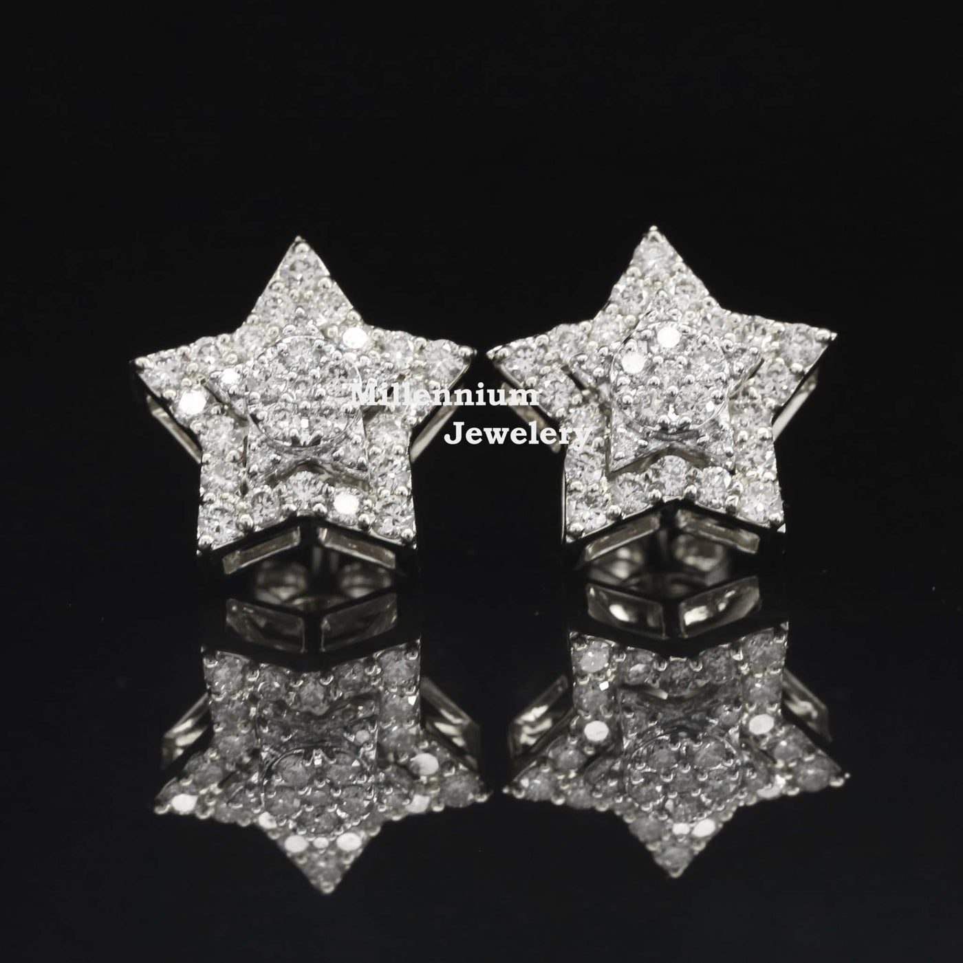 Star Shape Fully Iced Out Moissanite Diamond Earring With White Gold