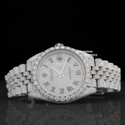 Two Tone Jubilee Bracelet Automatic Iced Out Moisssanite Watch With White Gold Color