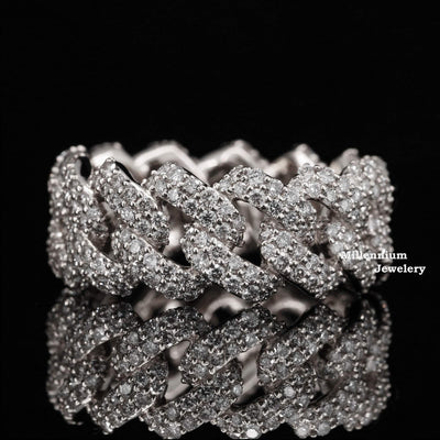 Cuban Chain Design Moissanite Diamond Iced Out Hip Hop Ring Fifth