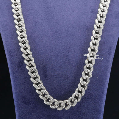 Buy Elegant Moissanite Diamond Embellished Hip Hop Cuban Link Chain With White Gold