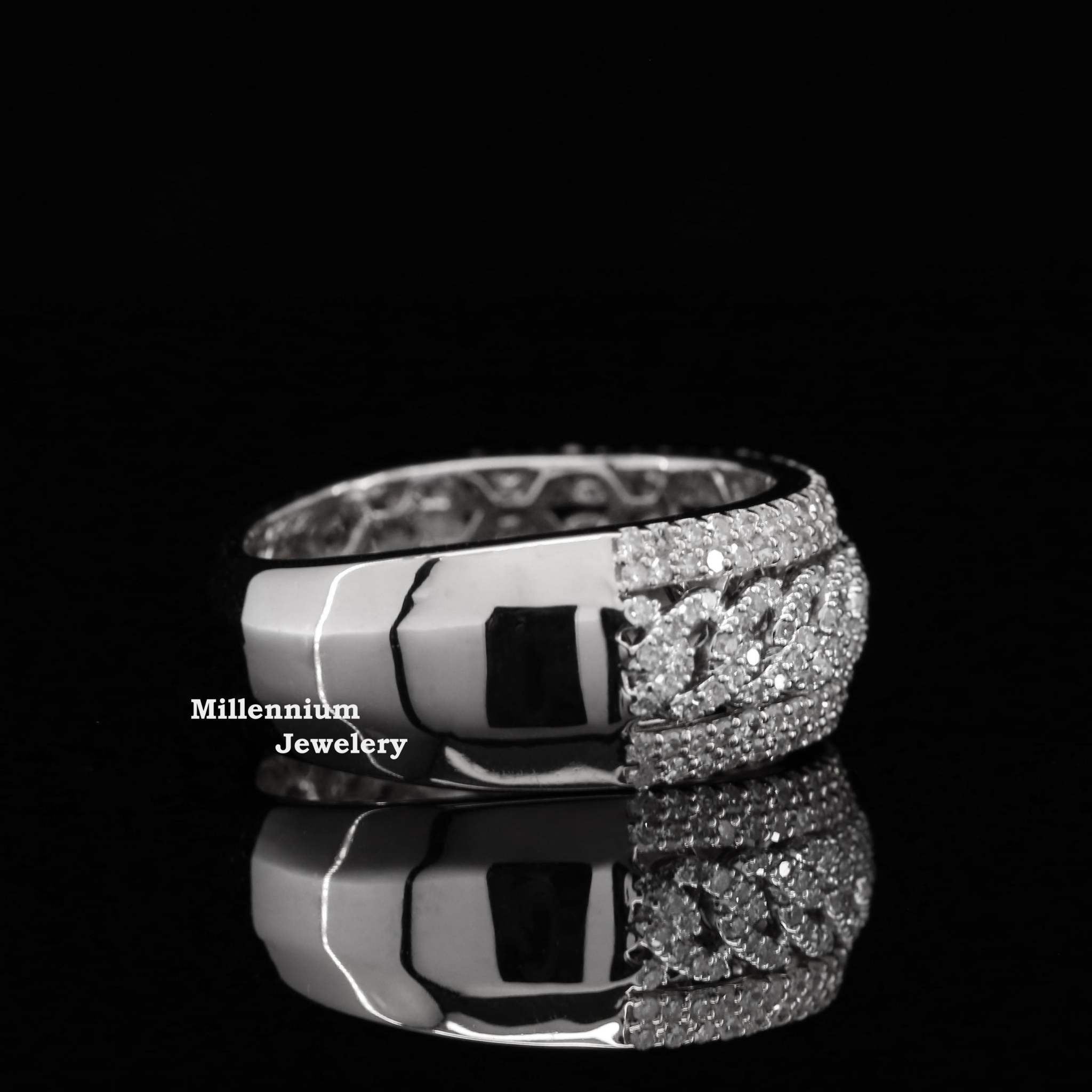 Stylish Micro Paved Moissanite Diamond Half Cuban Link Ring First