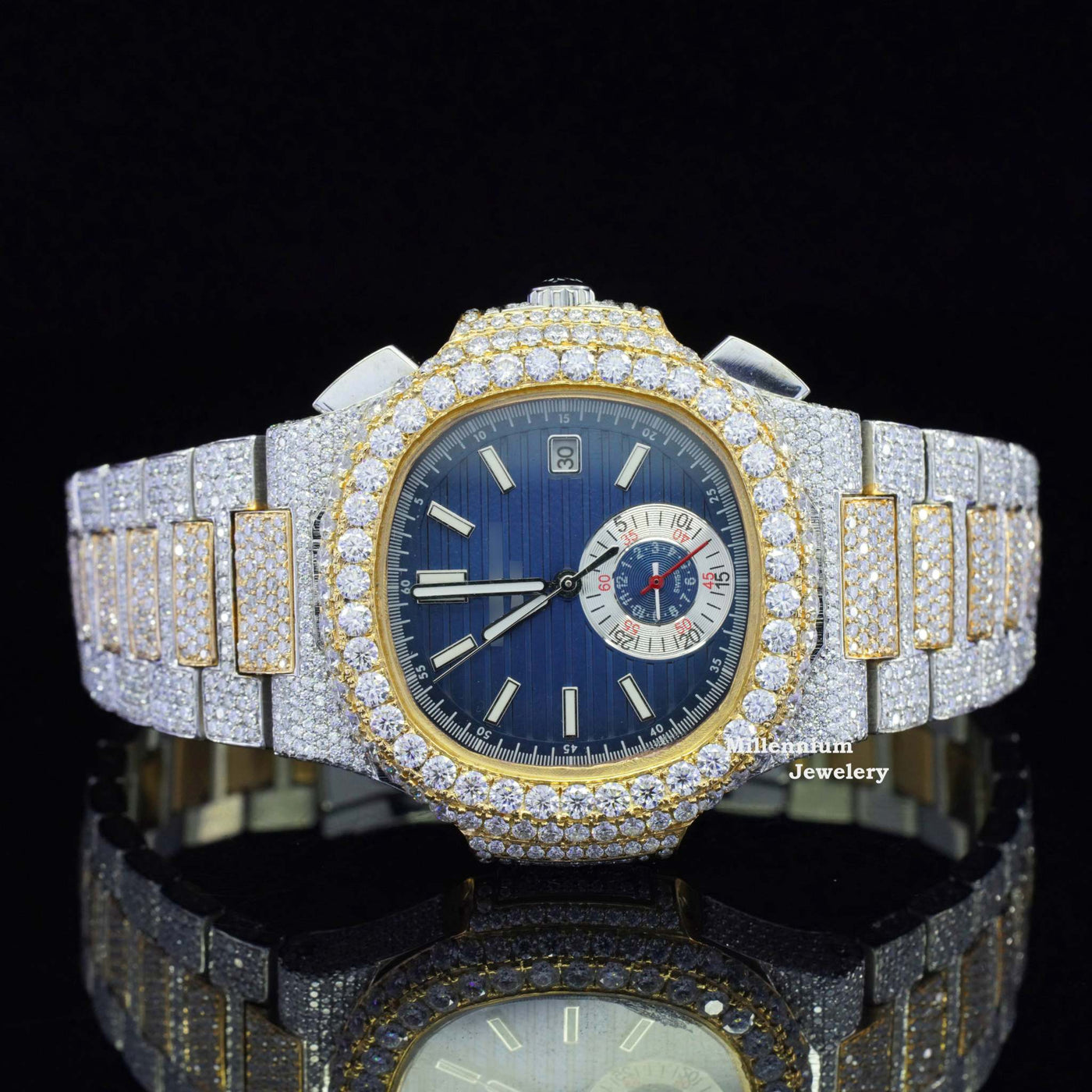 Business Style Two Tone Iced Out And Automatic Wrist Watch With White Diamond Body