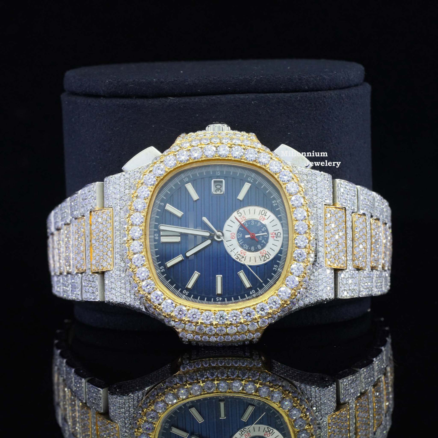 Business Style Two Tone Iced Out And Automatic Wrist Watch With White Gold Diamond