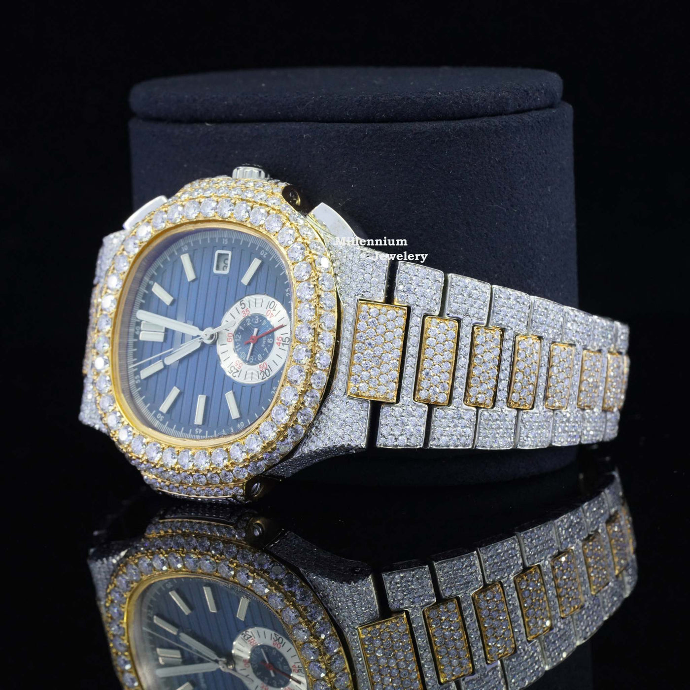 Business Style Two Tone Iced Out And Automatic Wrist Watch With White Diamond Strap