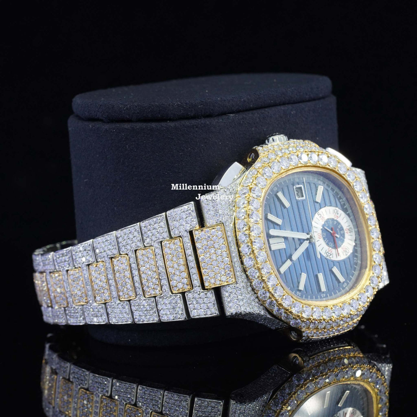 Business Style Two Tone Iced Out And Automatic Wrist Watch With White Diamond Dial