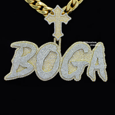 Custom Boga Name Moissanite Diamond Stylish Cross Hip Hop Pendant Seven