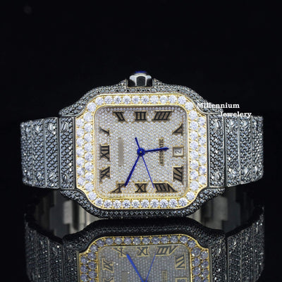 Fantastic Moissanite Diamond White And Jet Black Automatic Watch WIth Gold Color