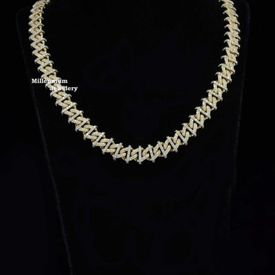 Moissanite Diamond Embellished Hip Hop Style Unisex Cuban Link Chain  With Gold