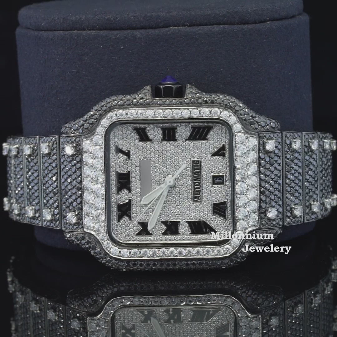 Optimus Moissanite Black Diamond Iced Out Automatic Watch Video