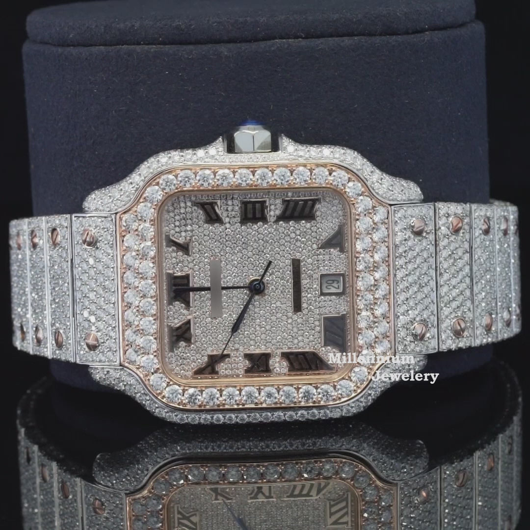 Stylish Fully Body Iced Out Moissanite Diamond Watch With Date Video