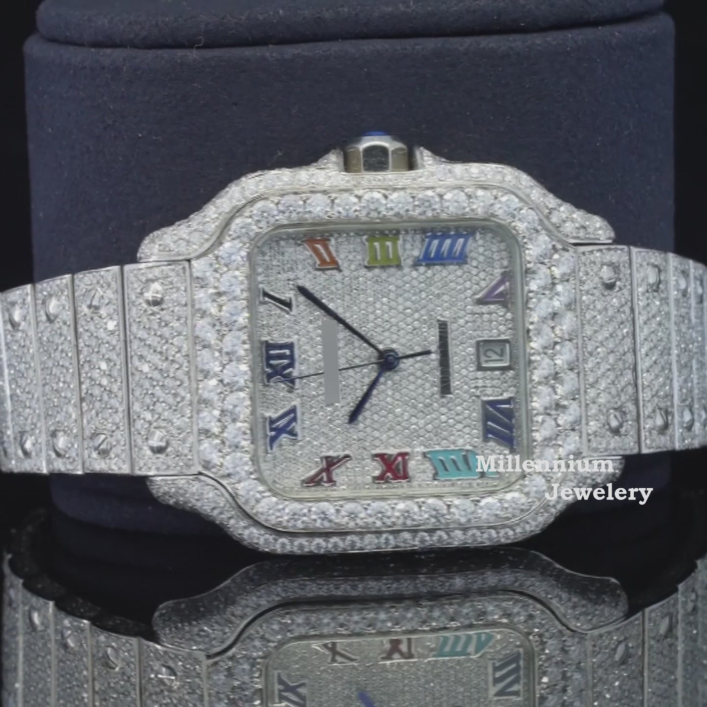 Rainbow Design Roman Number Fully Automatic Moissanite Watch Video