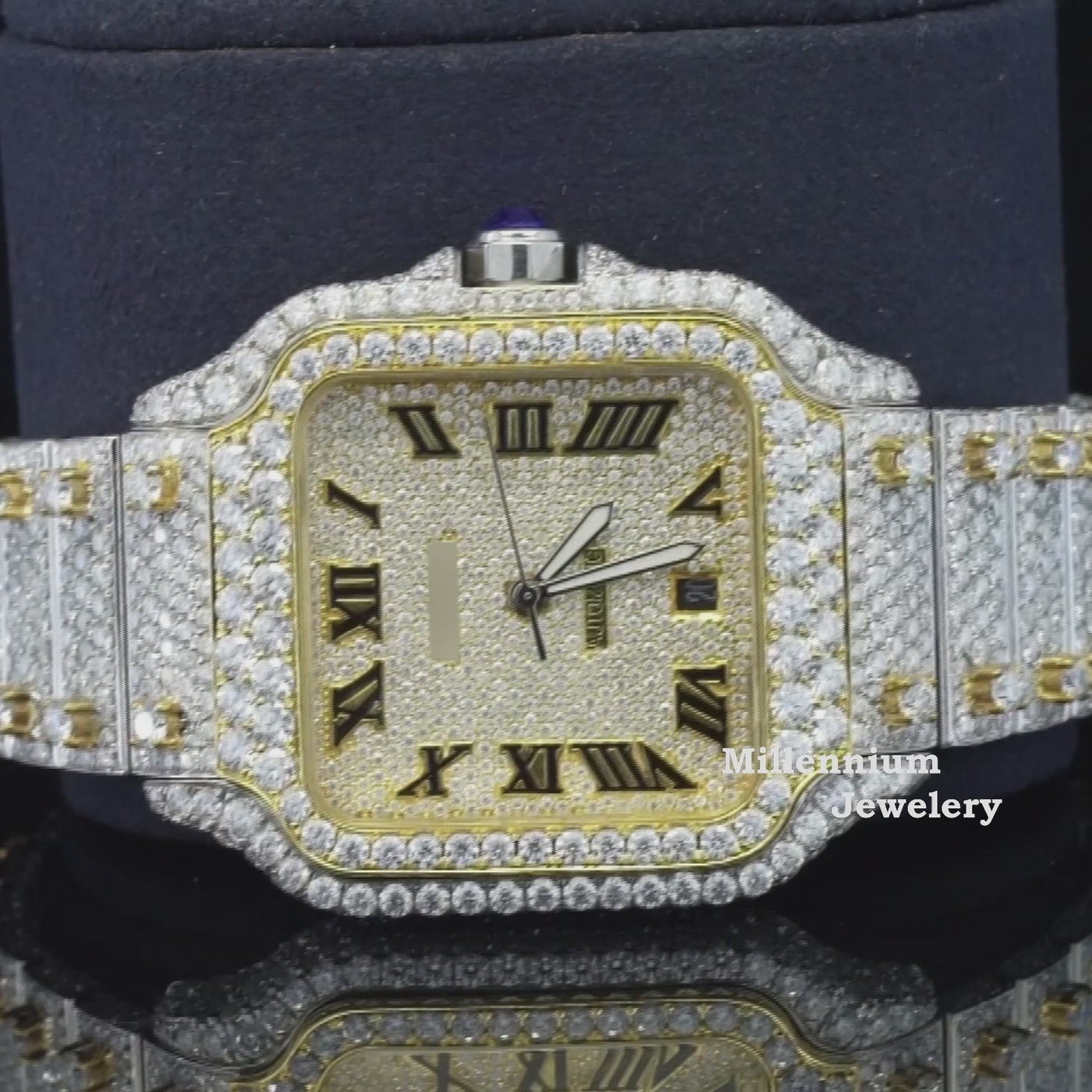 Fabulous Iced Out Roman Style Moissanite Diamond Watch Video