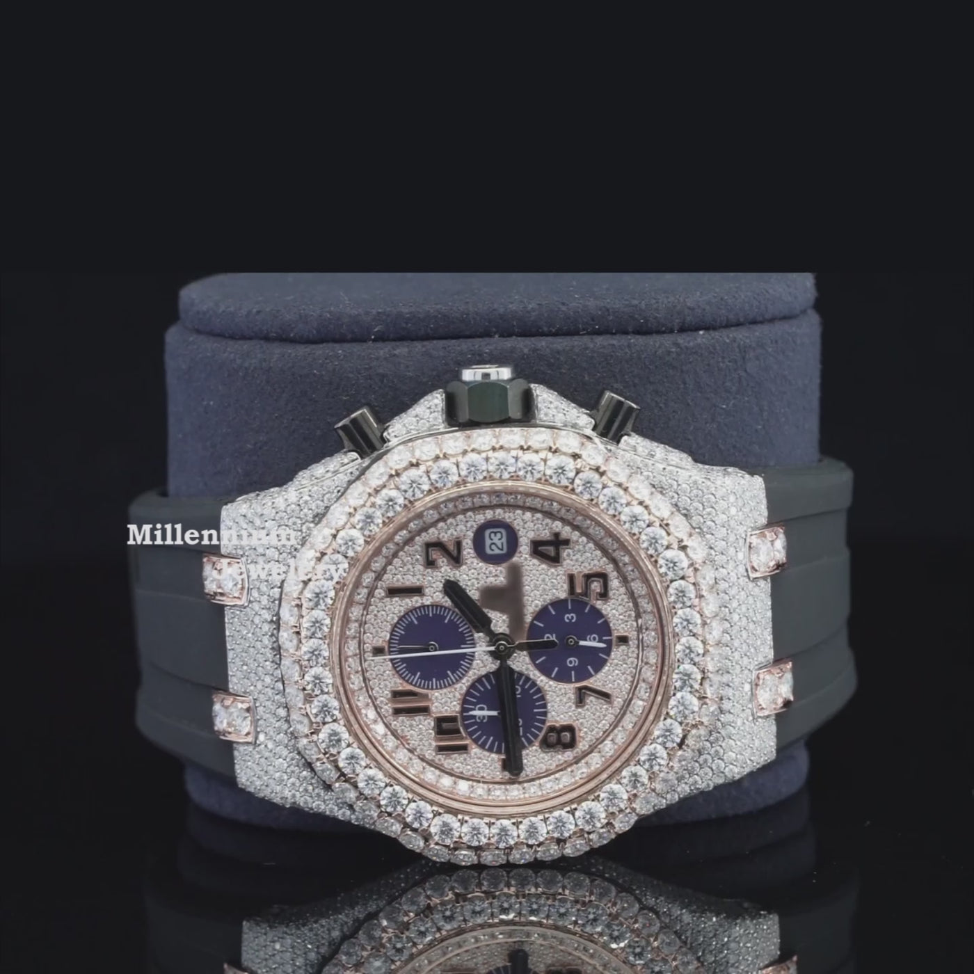 Luxury Moissanite Iced Out Watch For Rapper Automatic Rubber Belt With Gold Color Video