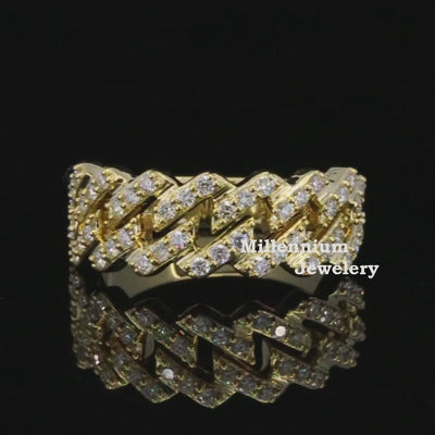 1.10 Carat Round Shape Moissanite Diamond Cuban Link Style Hip Hop Ring Video