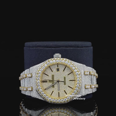 Fabulous Iced Out Automatic Analog Moissanite Diamond Watch Video