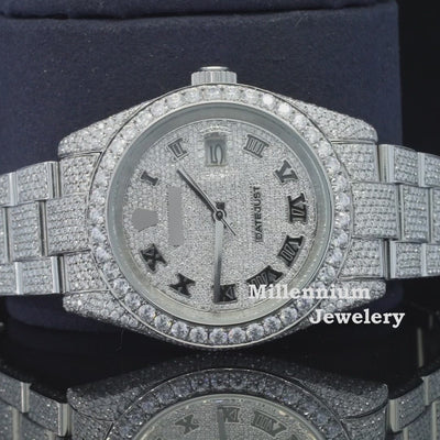 Full Iced Out Moissanite Diamond Oyster Roman Dial Automatic Watch Video