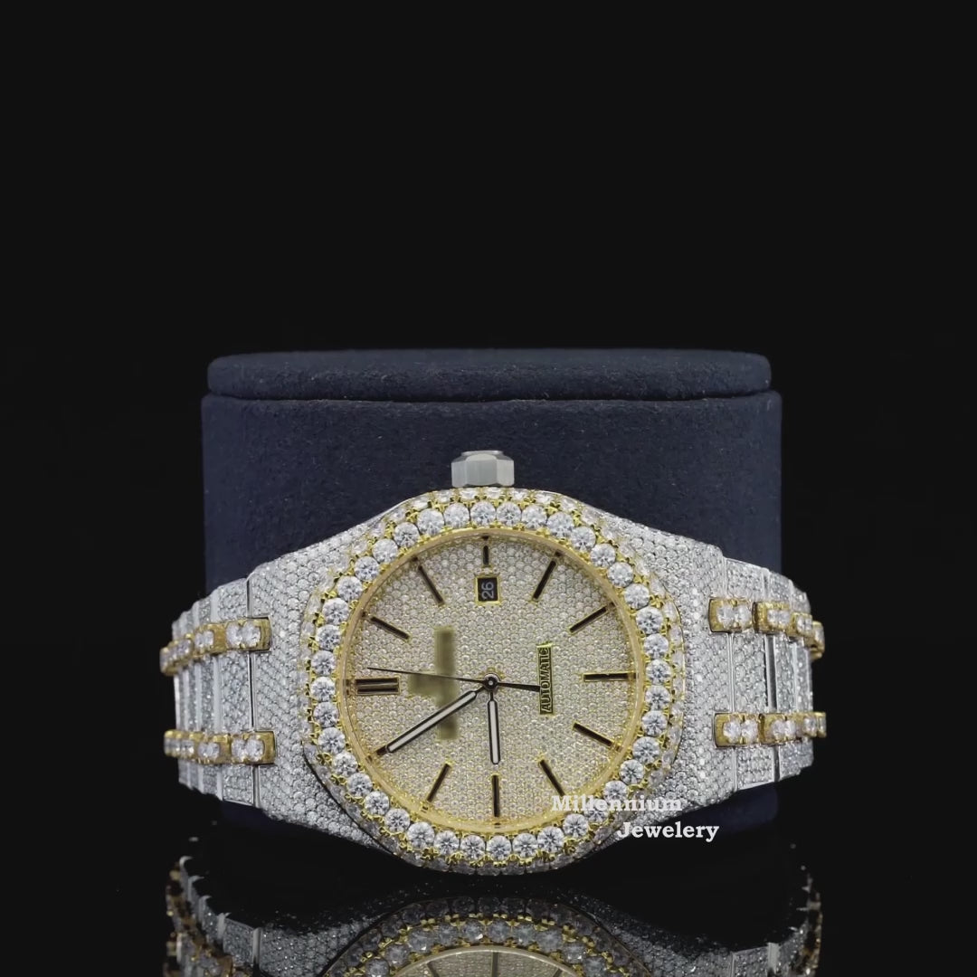 Dashing Two Color Completely Diamond Iced Out Moissanite Watch Video