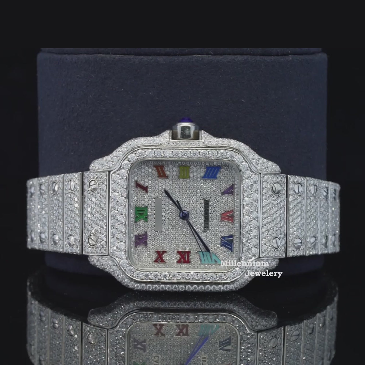 Automatic Moissanite Watch With Rainbow Color Number Video