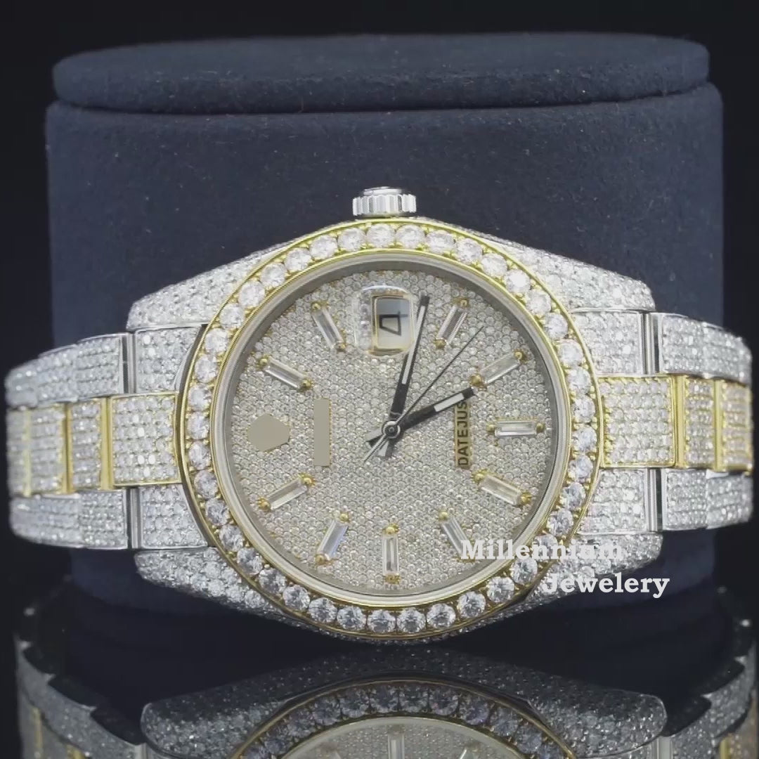 Classic Two Tone Sterling Diamond Iced Out Moissanite Watch Video